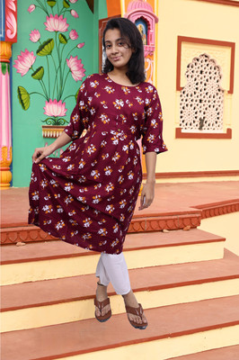 PickCell Women Printed Ethnic Dress Kurta(Maroon)