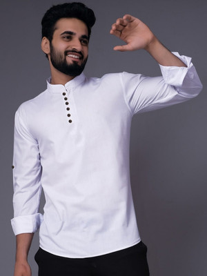S-LINE Men Solid Straight Kurta(White)