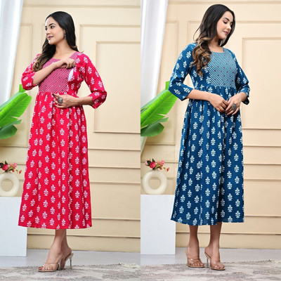 Kadri Women Printed A-line Kurta(Pink)
