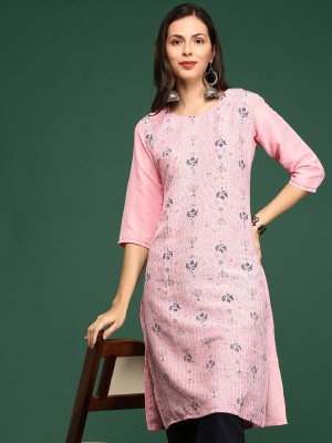 Showoff Women Printed Straight Kurta(Pink, Dark Blue)