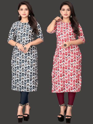 RITOSA Women Printed Straight Kurta(Red)