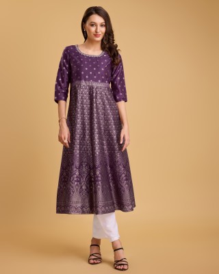 VAROHANA Women Floral Print Flared Kurta(Purple)