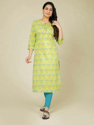 Jevi Prints Women Floral Print Straight Kurta(Green)