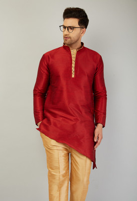 LEMONX Men Solid Asymmetric Kurta(Maroon)