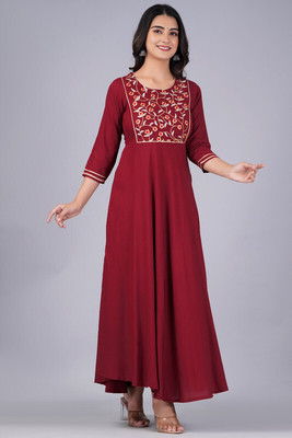 Daneen Women Embroidered Anarkali Kurta(Maroon)