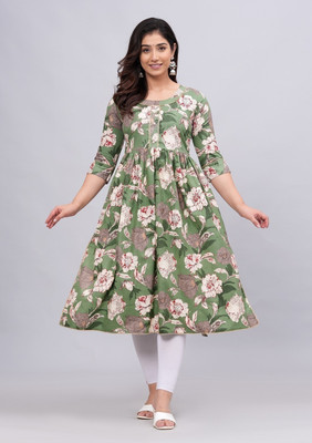 Mahruchi Textile Women Block Print Flared Kurta(Green)