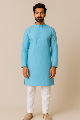 STYLEBOAT Men Solid Straight Kurta(Light Blue)