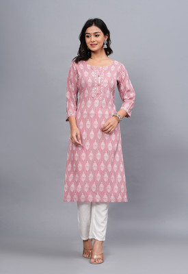 Elegance Style Women Printed Straight Kurta(Beige)