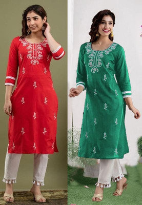 SISTO Women Embroidered Straight Kurta(Multicolor)