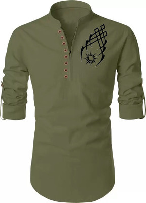 DIMMY Men Printed Straight Kurta(Green)