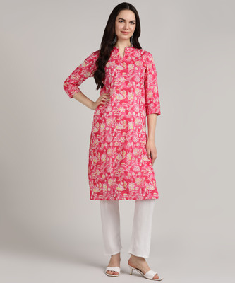 Blocks Of India Women Printed A-line Kurta(White, Yellow, Pink)