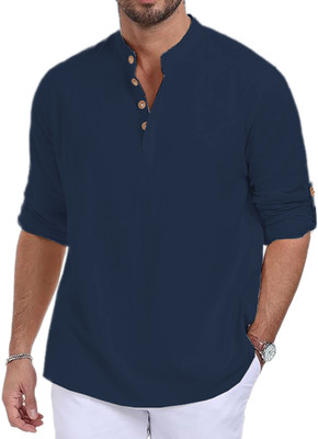 HOC's Men Solid Straight Kurta(Dark Blue)