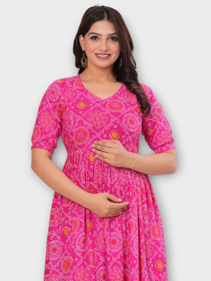 Jaipuur Trend Women Printed Gown Kurta(Pink)