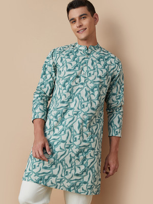 Melange by Lifestyle Men Printed Straight Kurta(Green)