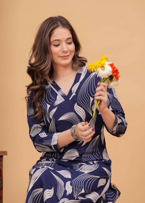 Dk Fab Women Printed Straight Kurta(Blue)