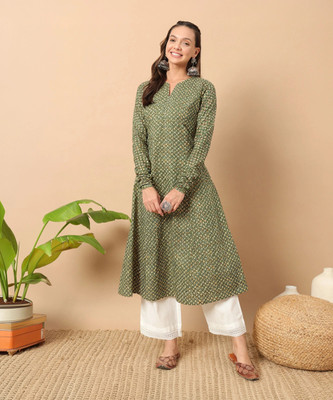 FIORRA Women Floral Print A-line Kurta(Green)