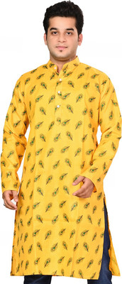 Kripto Katrox Men Printed A-line Kurta(Yellow)