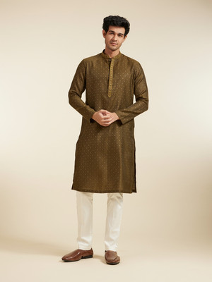 DIWAS by Manyavar Men Woven Design Straight Kurta(Green)