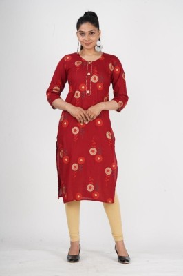 TASHU FASHION Women Printed Straight Kurta(Red)