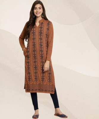 HERMISTON Women Printed Straight Kurta(Brown)