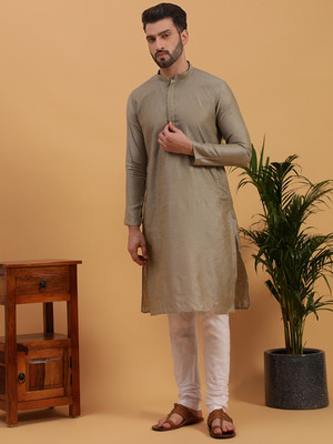Namaskar Men Self Design Straight Kurta(Silver)