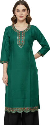 Pratap Trader's Women Embroidered Ethnic Dress Kurta(Dark Green)