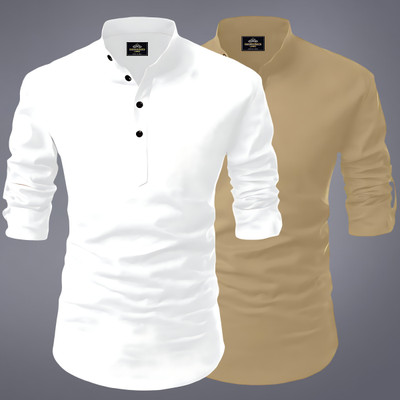 evalaxy Men Solid Straight Kurta(White, Gold)