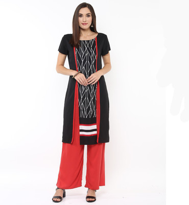 PANNKH Women Printed Straight Kurta(Black)