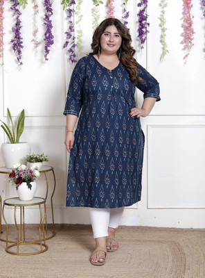 akritik Women Printed, Floral Print Straight Kurta(Blue)