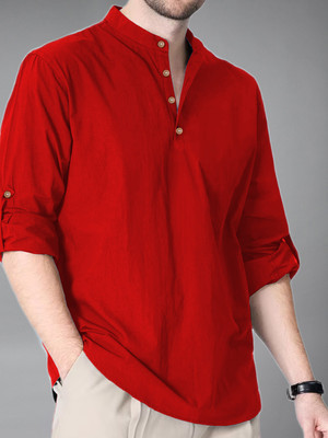 BHUVIKOO Men Solid Straight Kurta(Red)
