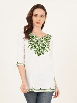 Ethic Glance Women Embroidered Straight Kurta(White)
