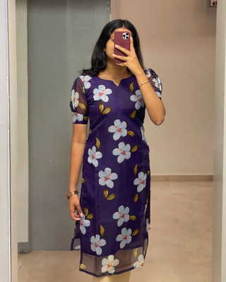 DHEA Women Floral Print A-line Kurta(Purple)