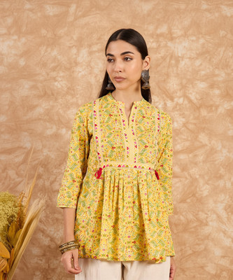 Divastri Women Printed Anarkali Kurta(Yellow)