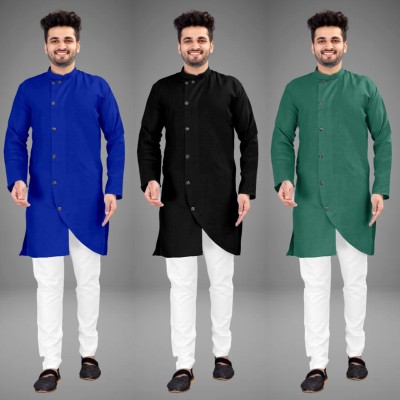 DIAMOND CLUSTER Men Self Design Trail Cut Kurta(Multicolor)