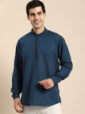 ANOUK Men Solid Straight Kurta(Blue)