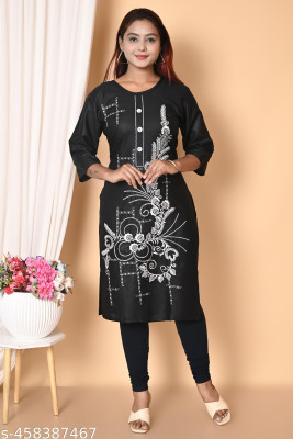 EthnicKurtas Women Embroidered Ethnic Dress Kurta(Green)