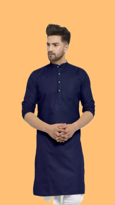 VINAARI Men Solid A-line Kurta(Dark Blue)