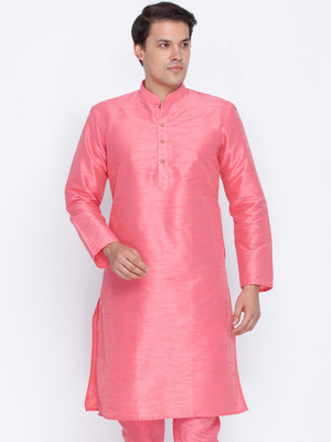 VM Men Solid A-line Kurta(Pink)
