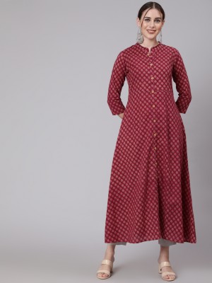 GLAM ROOTS Women Printed A-line Kurta(Maroon)