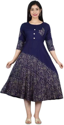 DOLI IMPEX Women Printed Anarkali Kurta(Blue)