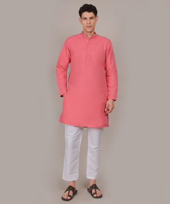 CONCHIC Men Solid Straight Kurta(Pink)
