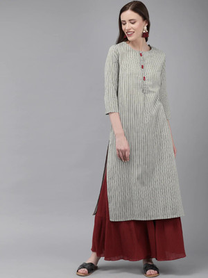 ANOUK Women Printed Straight Kurta(Grey)
