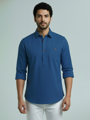 Vida Loca Men Solid A-line Kurta(Blue)