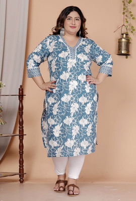 Avnii Women Floral Print Straight Kurta(Blue)