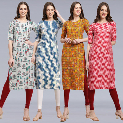1 Stop Fashion Women Printed, Geometric Print, Striped A-line Kurta(Multicolor)