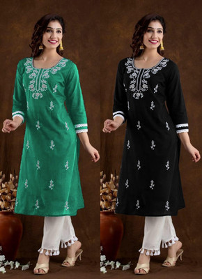 vikshi Women Printed Straight Kurta(Multicolor)