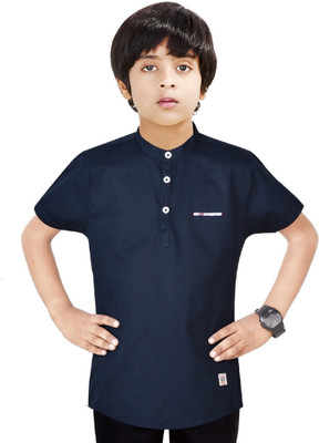 MADE IN THE SHADE Boys Self Design Straight Kurta(Dark Blue)