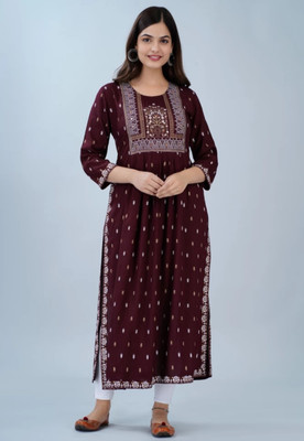 ShreeShyam Handicraft Women Printed Flared Kurta(Maroon)