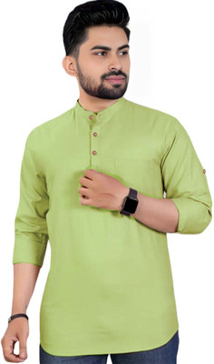 Navkanj Men Solid Asymmetric Kurta(Dark Green)