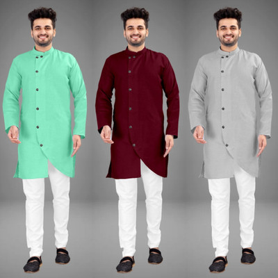DIAMOND CLUSTER Men Self Design Trail Cut Kurta(Multicolor)